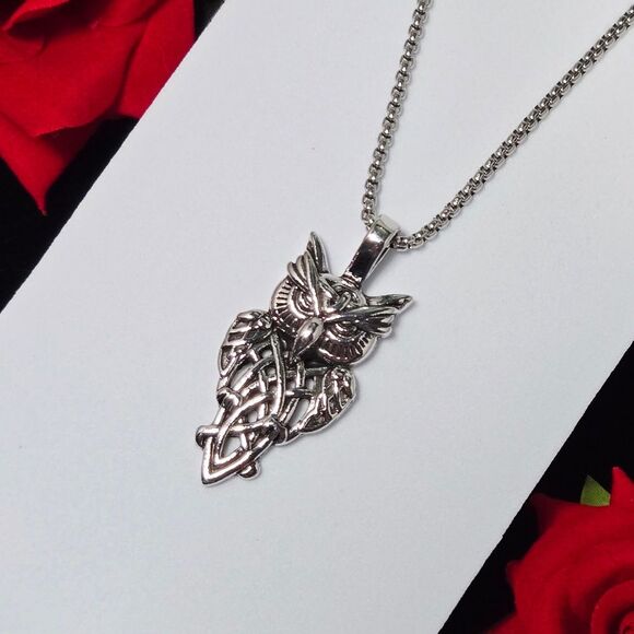 Boutique Jewelry - Viking Celtic Knot Owl Necklace – Stainless Steel Nordic Symbol Pendant Gothic